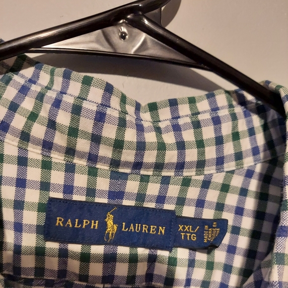 Ralph Lauren Shirt Mens XL Blue Plaid Oxford Button Down Long Sleeve Flesh Pony - Picture 6 of 9